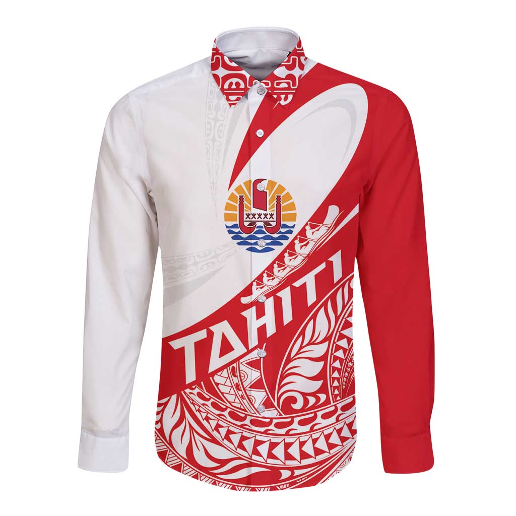 Personalised Tahiti Va'a Race Long Sleeve Button Shirt Polynesian Tattoos Sporty Style - Polynesian Pride