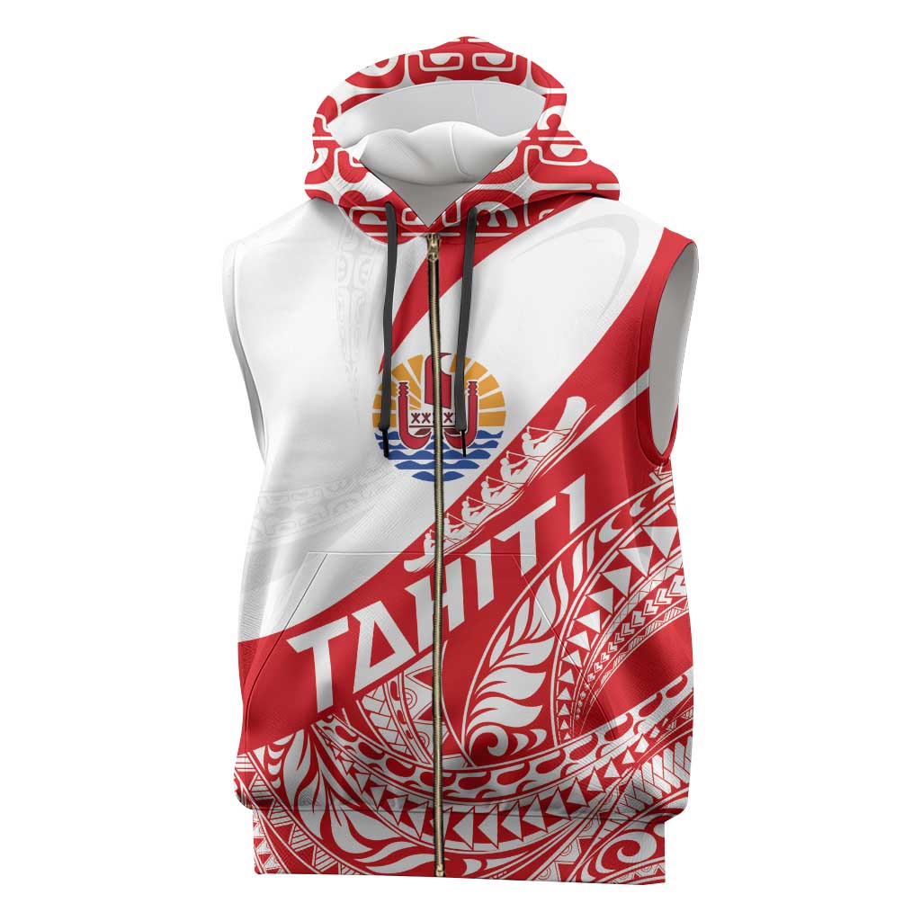 Personalised Tahiti Va'a Race Sleeveless Zip Hoodie Polynesian Tattoos Sporty Style - Polynesian Pride