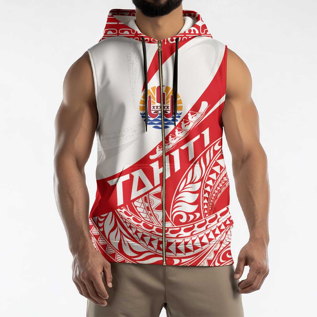 Personalised Tahiti Va'a Race Sleeveless Zip Hoodie Polynesian Tattoos Sporty Style - Polynesian Pride