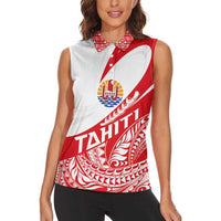 Personalised Tahiti Va'a Race Women Sleeveless Polo Shirt Polynesian Tattoos Sporty Style - Polynesian Pride