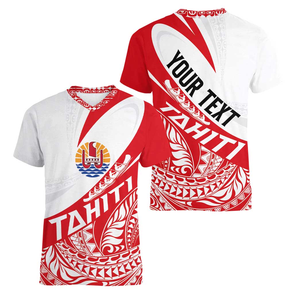 Personalised Tahiti Va'a Race Women V-Neck T-Shirt Polynesian Tattoos Sporty Style - Polynesian Pride