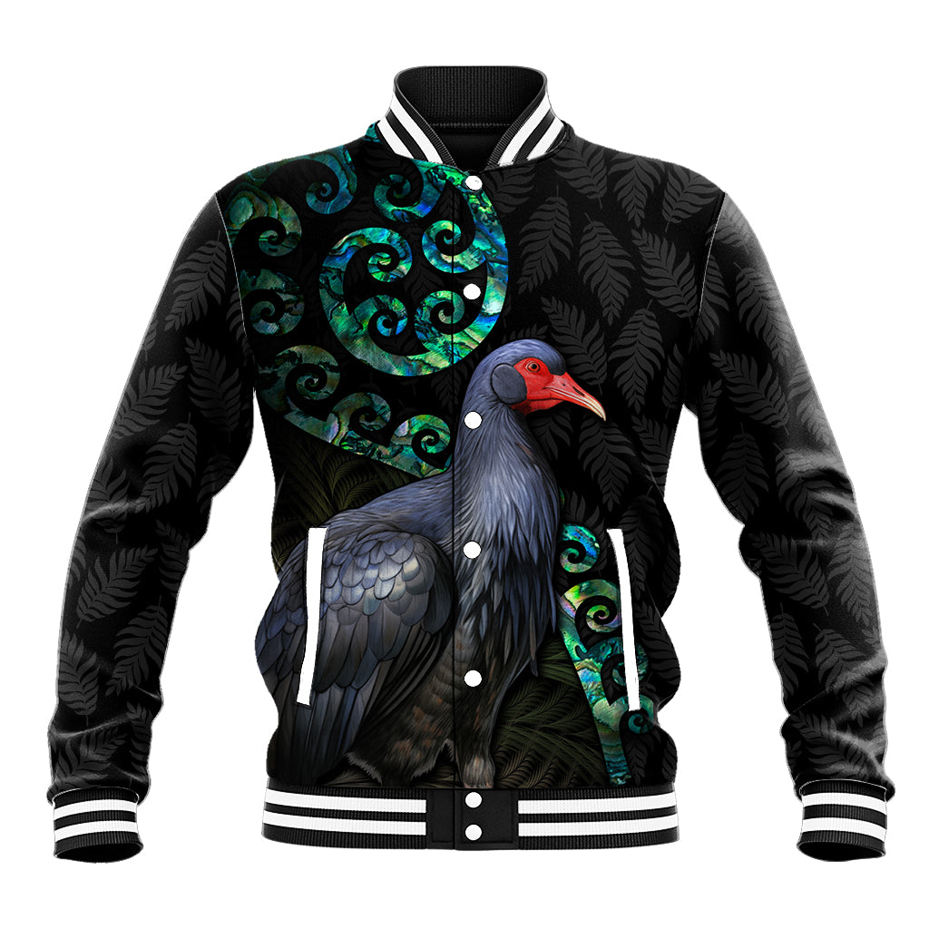 Custom Pukeko New Zealand Baseball Jacket Koru Papua Shell with Silver Fern Pattern LT03 Unisex Black - Polynesian Pride