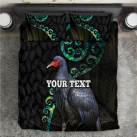 Custom Pukeko New Zealand Bedding Set Koru Papua Shell with Silver Fern Pattern LT03 Black - Polynesian Pride