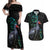 Custom Pukeko New Zealand Couples Matching Off Shoulder Maxi Dress and Hawaiian Shirt Koru Papua Shell with Silver Fern Pattern LT03 Black - Polynesian Pride