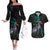 Custom Pukeko New Zealand Couples Matching Off The Shoulder Long Sleeve Dress and Hawaiian Shirt Koru Papua Shell with Silver Fern Pattern LT03 Black - Polynesian Pride