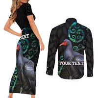 Custom Pukeko New Zealand Couples Matching Short Sleeve Bodycon Dress and Long Sleeve Button Shirt Koru Papua Shell with Silver Fern Pattern LT03 - Polynesian Pride