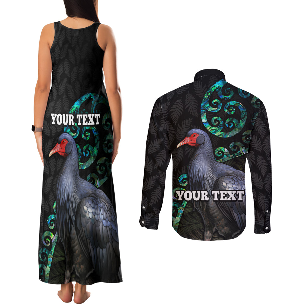 Custom Pukeko New Zealand Couples Matching Tank Maxi Dress and Long Sleeve Button Shirt Koru Papua Shell with Silver Fern Pattern LT03 - Polynesian Pride