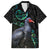 Custom Pukeko New Zealand Family Matching Off Shoulder Long Sleeve Dress and Hawaiian Shirt Koru Papua Shell with Silver Fern Pattern LT03 Dad's Shirt - Short Sleeve Black - Polynesian Pride