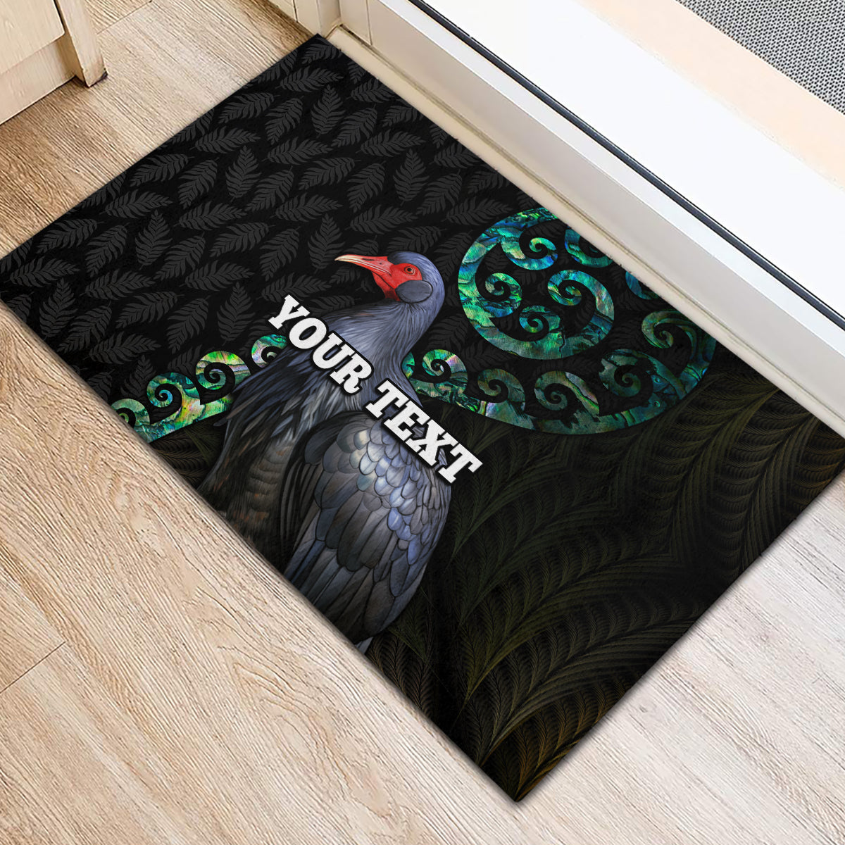 Custom Pukeko New Zealand Rubber Doormat Koru Papua Shell with Silver Fern Pattern LT03 - Polynesian Pride