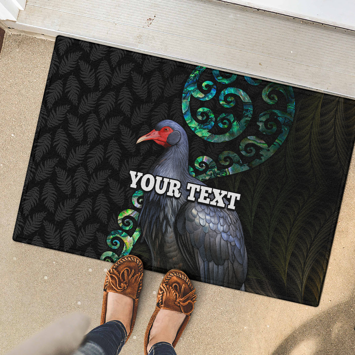 Custom Pukeko New Zealand Rubber Doormat Koru Papua Shell with Silver Fern Pattern LT03 - Polynesian Pride