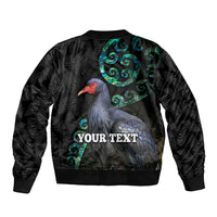 Custom Pukeko New Zealand Sleeve Zip Bomber Jacket Koru Papua Shell with Silver Fern Pattern LT03 - Polynesian Pride