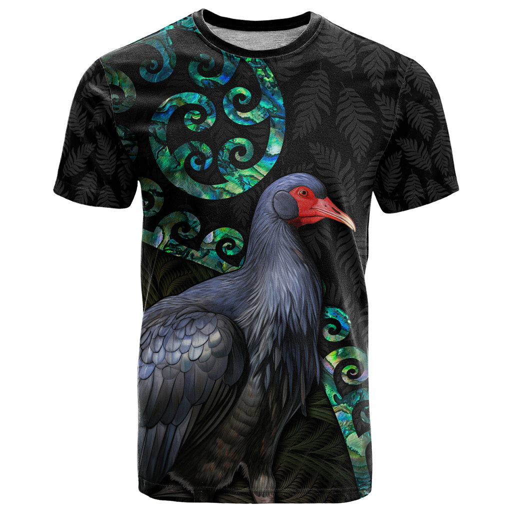 Custom Pukeko New Zealand T Shirt Koru Papua Shell with Silver Fern Pattern LT03 Black - Polynesian Pride