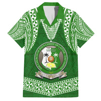 Tonga Liahona High School Family Matching Off Shoulder Short Dress and Hawaiian Shirt Traditional Ngatu and Polynesian Pattern LT03 Dad's Shirt - Short Sleeve Green - Polynesian Pride