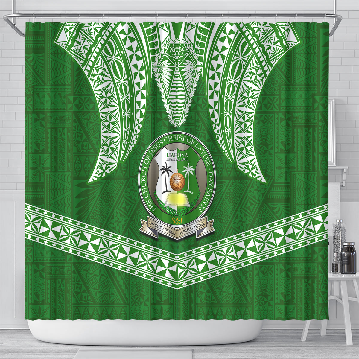 Tonga Liahona High School Shower Curtain Traditional Ngatu and Polynesian Pattern LT03 - Polynesian Pride