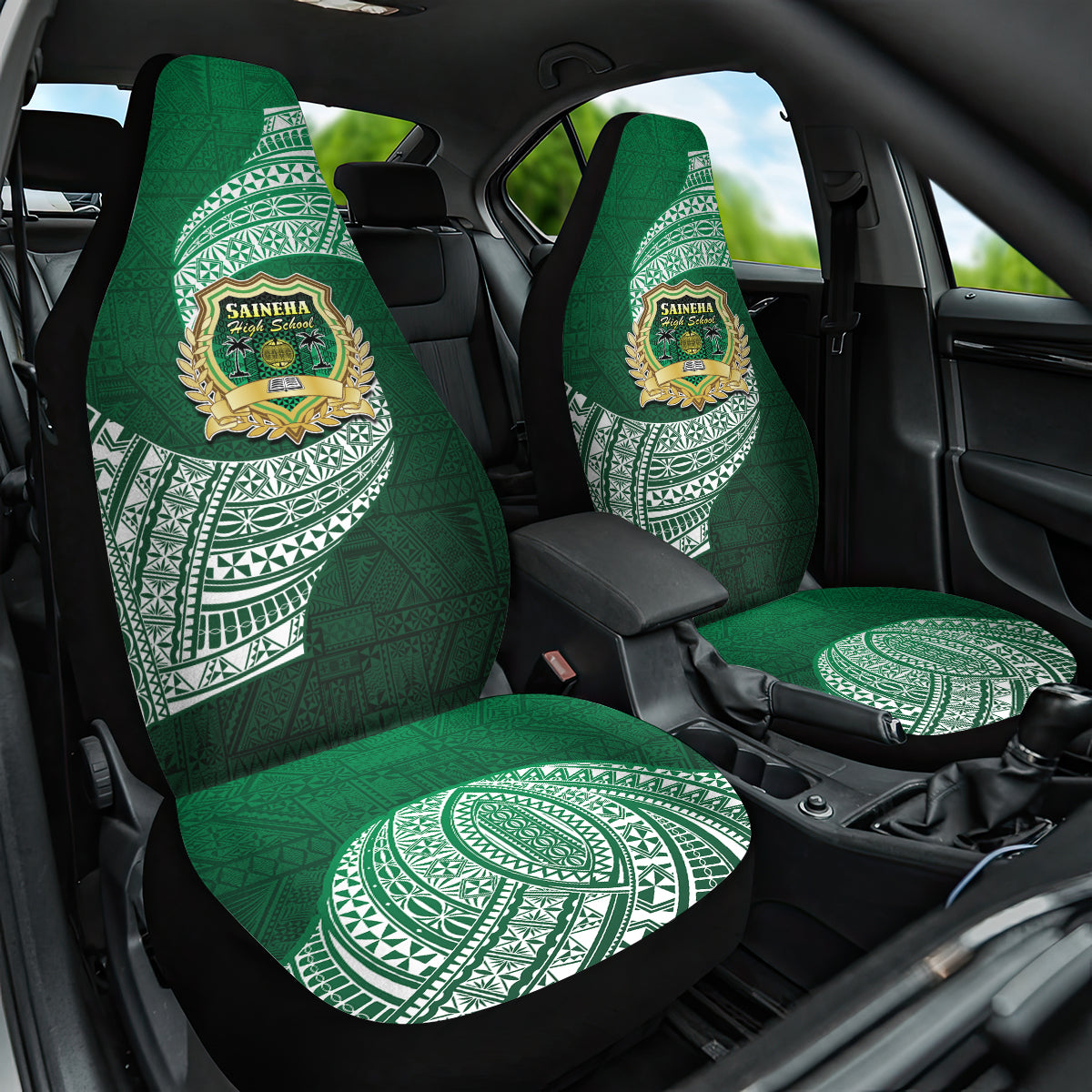 Tonga Saineha High School Car Seat Cover Traditional Ngatu and Polynesian Pattern LT03 One Size Green - Polynesian Pride