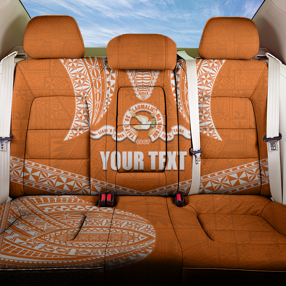 Tonga Tailulu College Back Car Seat Cover Traditional Ngatu and Polynesian Pattern LT03 One Size Orange - Polynesian Pride