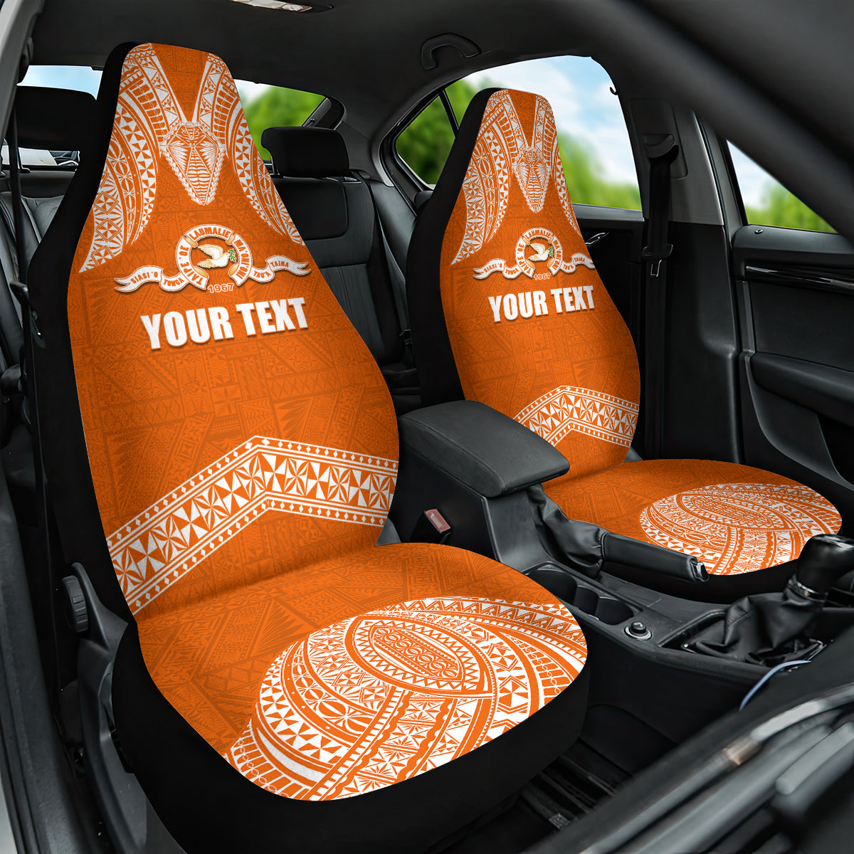 Tonga Tailulu College Car Seat Cover Traditional Ngatu and Polynesian Pattern LT03 One Size Orange - Polynesian Pride