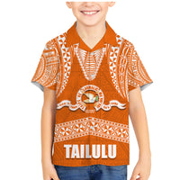 Tonga Tailulu College Family Matching Mermaid Dress and Hawaiian Shirt Traditional Ngatu and Polynesian Pattern LT03 Son's Shirt Orange - Polynesian Pride