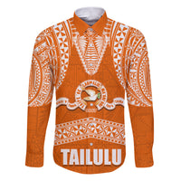 Tonga Tailulu College Family Matching Puletasi Dress and Hawaiian Shirt Traditional Ngatu and Polynesian Pattern LT03 Dad's Shirt - Long Sleeve Orange - Polynesian Pride