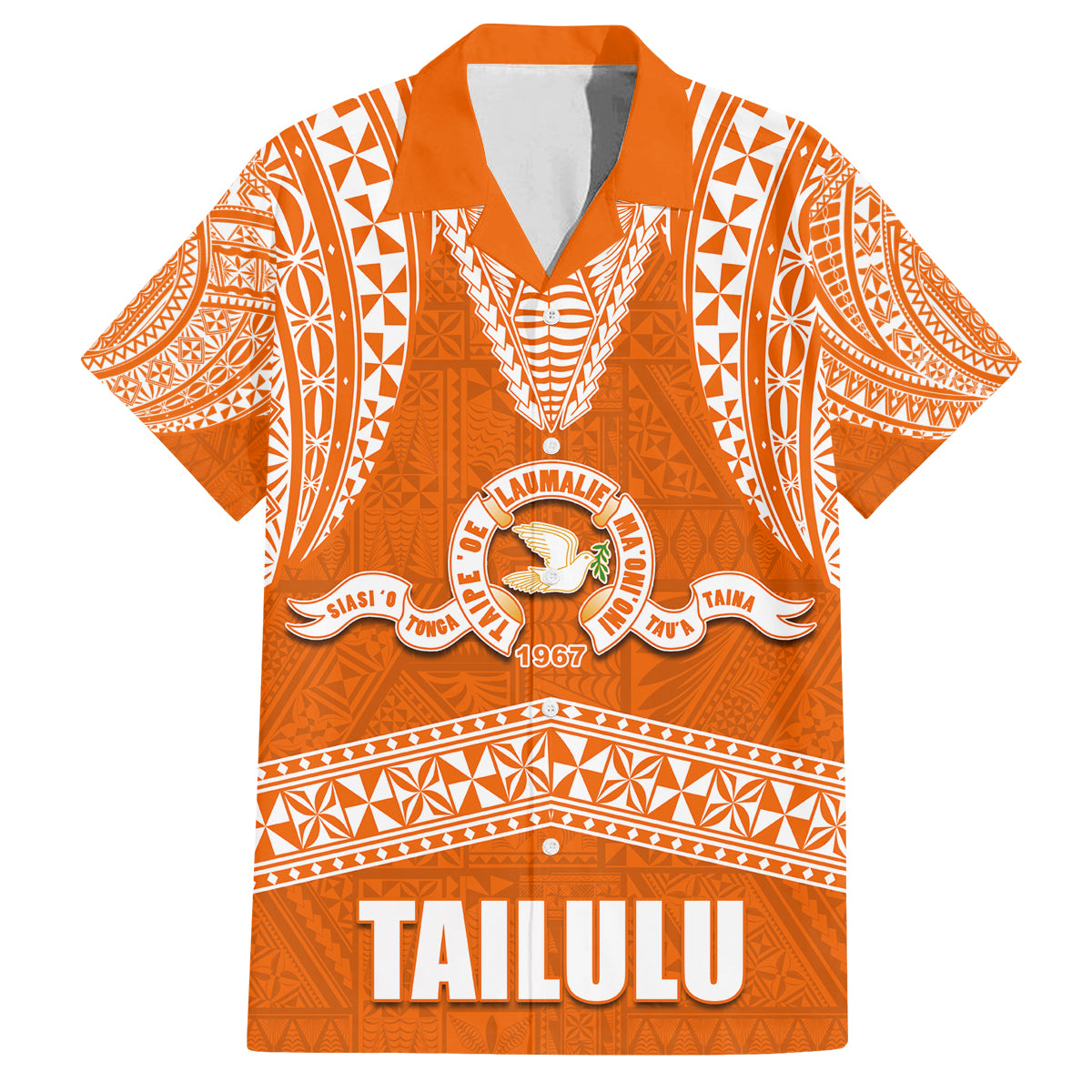 Tonga Tailulu College Family Matching Summer Maxi Dress and Hawaiian Shirt Traditional Ngatu and Polynesian Pattern LT03 Dad's Shirt - Short Sleeve Orange - Polynesian Pride