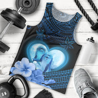 Dolphin Couple Love Story Valentine Day Men Tank Top With Polynesian Tribal Tattoo Blue Style LT03 - Polynesian Pride
