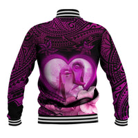 Dolphin Couple Love Story Valentine Day Baseball Jacket With Polynesian Tribal Tattoo Pink Style LT03 - Polynesian Pride