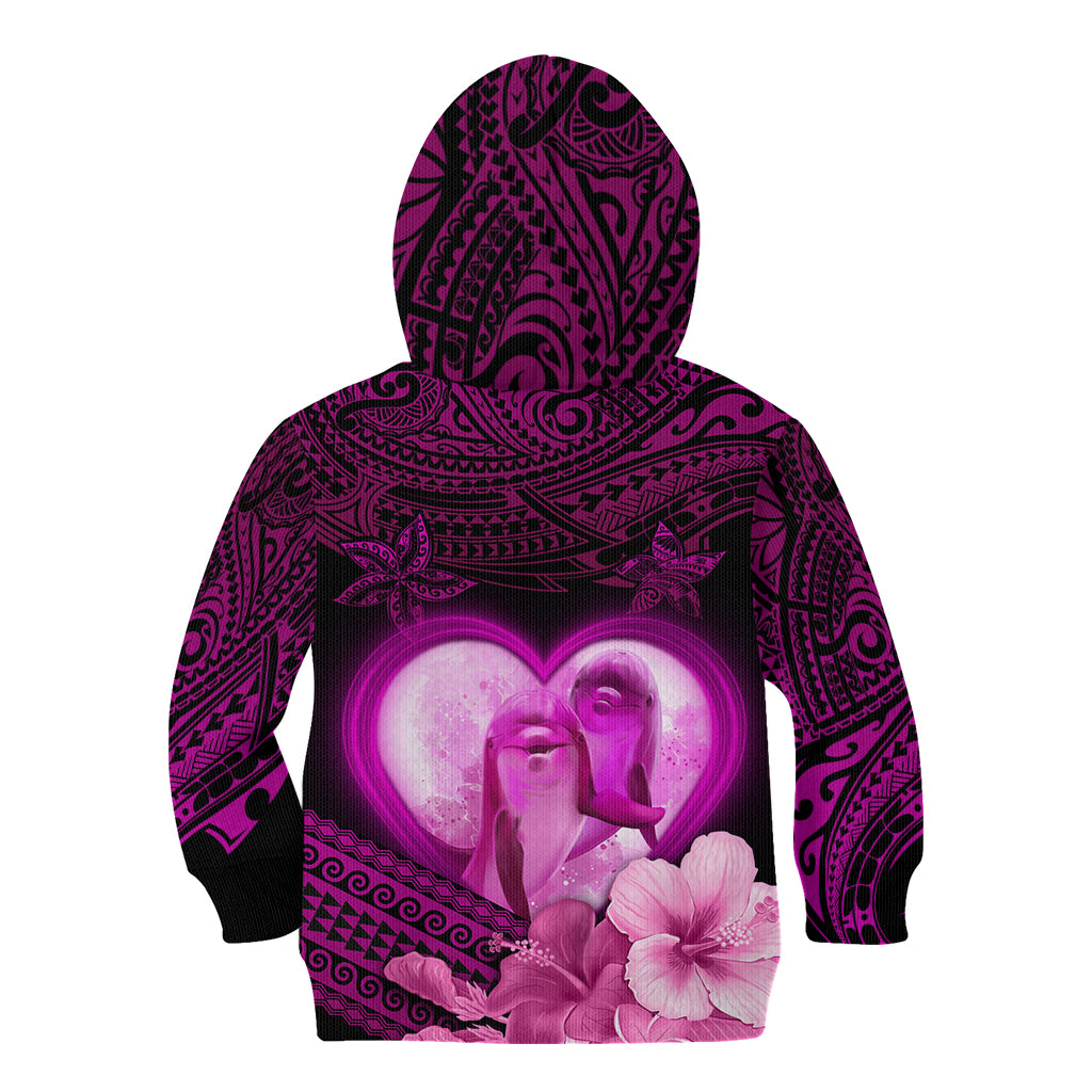 Dolphin Couple Love Story Valentine Day Kid Hoodie With Polynesian Tribal Tattoo Pink Style LT03 - Polynesian Pride