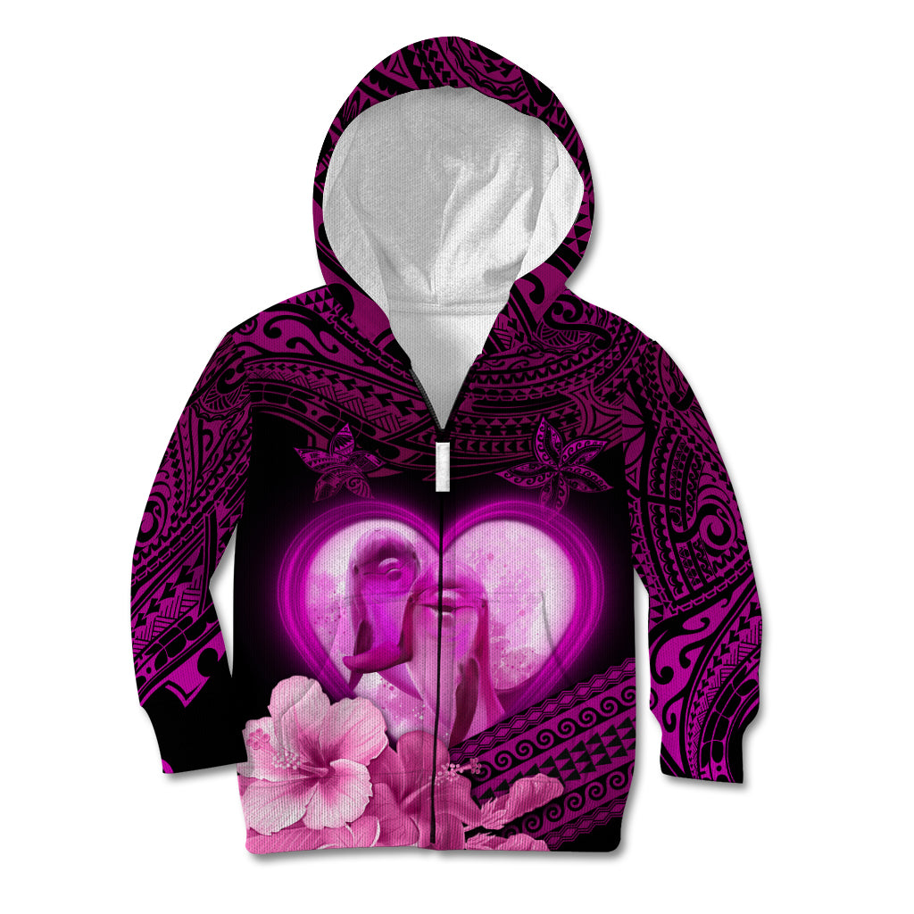 Dolphin Couple Love Story Valentine Day Kid Hoodie With Polynesian Tribal Tattoo Pink Style LT03 Zip Hoodie Pink - Polynesian Pride