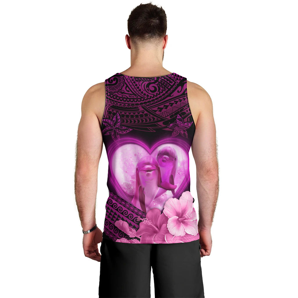 Dolphin Couple Love Story Valentine Day Men Tank Top With Polynesian Tribal Tattoo Pink Style LT03 - Polynesian Pride