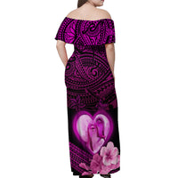 Dolphin Couple Love Story Valentine Day Off Shoulder Maxi Dress With Polynesian Tribal Tattoo Pink Style LT03 - Polynesian Pride