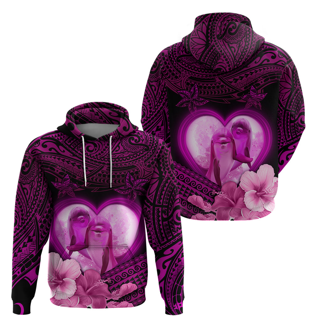 Dolphin Couple Love Story Valentine Day Zip Hoodie With Polynesian Tribal Tattoo Pink Style LT03 - Polynesian Pride