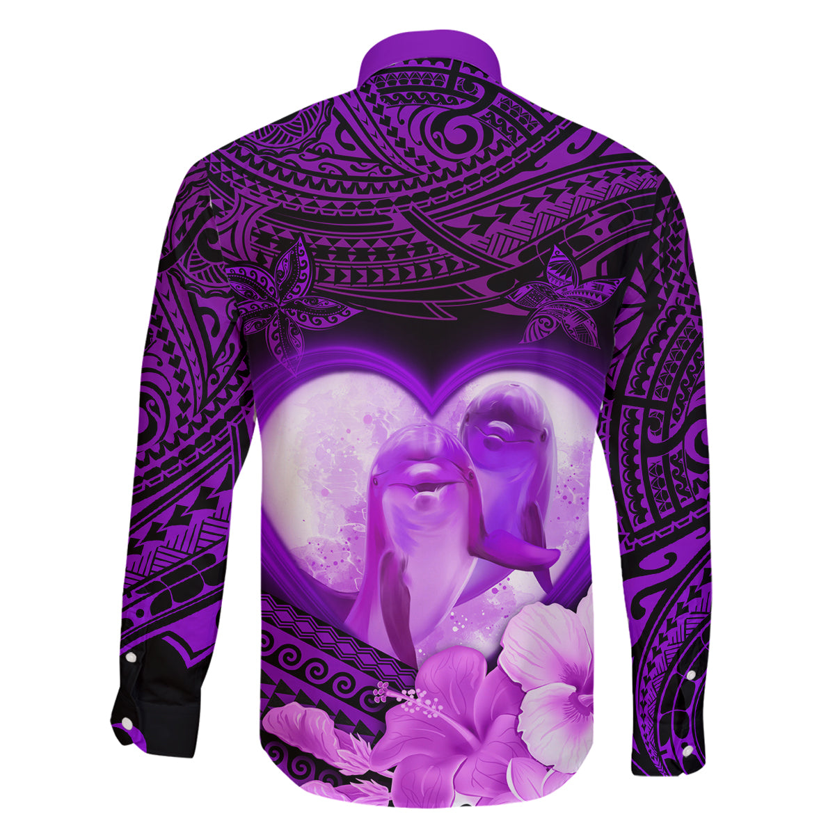 Dolphin Couple Love Story Valentine Day Family Matching Puletasi and Hawaiian Shirt With Polynesian Tribal Tattoo Purple Style LT03 - Polynesian Pride