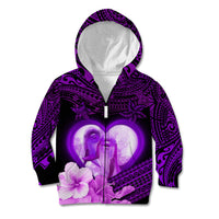 Dolphin Couple Love Story Valentine Day Kid Hoodie With Polynesian Tribal Tattoo Purple Style LT03 Zip Hoodie Purple - Polynesian Pride
