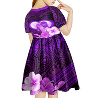 Dolphin Couple Love Story Valentine Day Kid Short Sleeve Dress With Polynesian Tribal Tattoo Purple Style LT03 - Polynesian Pride