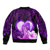 Dolphin Couple Love Story Valentine Day Sleeve Zip Bomber Jacket With Polynesian Tribal Tattoo Purple Style LT03 - Polynesian Pride