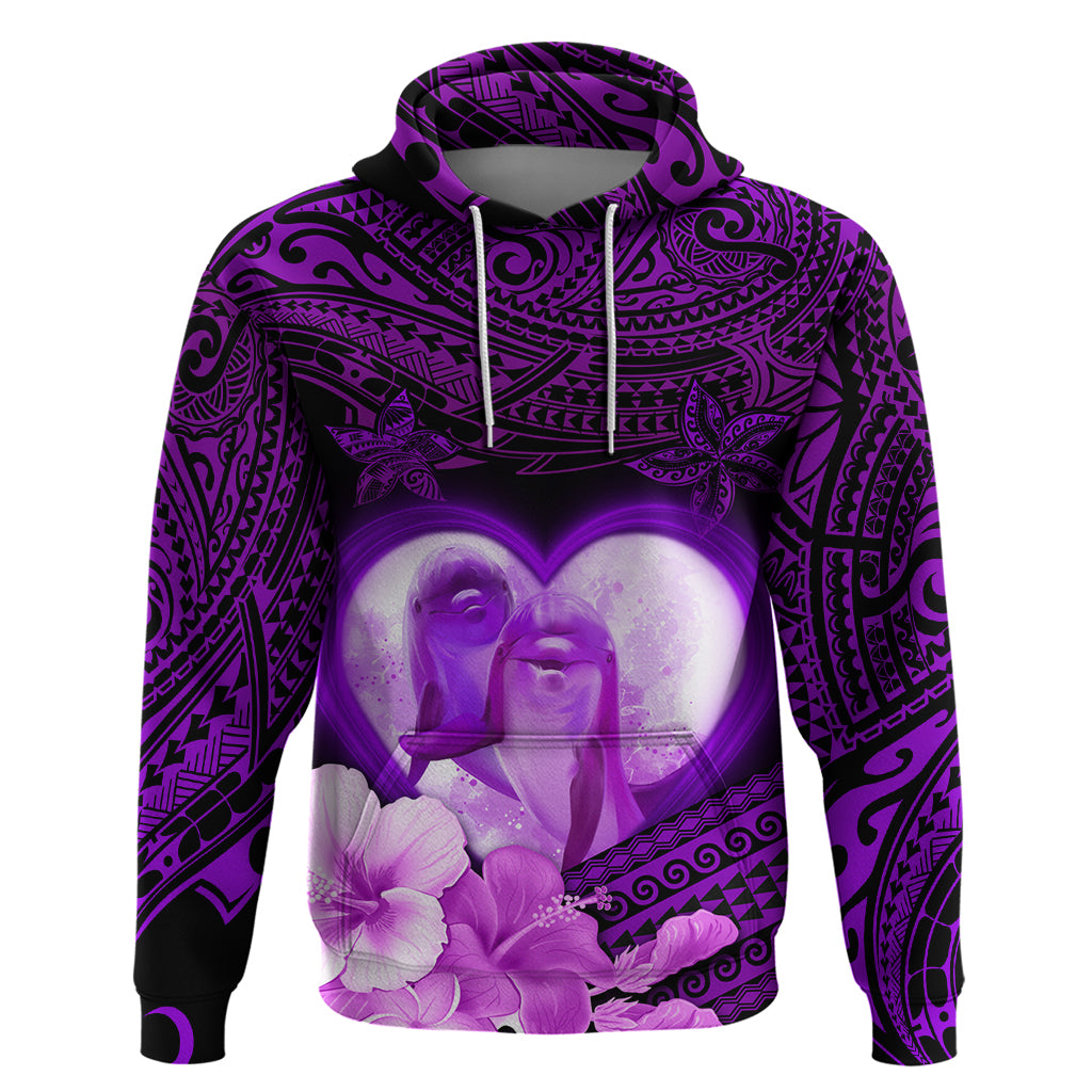 Dolphin Couple Love Story Valentine Day Zip Hoodie With Polynesian Tribal Tattoo Purple Style LT03 Pullover Hoodie Purple - Polynesian Pride
