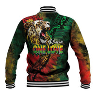 Aotearoa One Love Baseball Jacket Reggae Lion with Kakahu Huruhuru