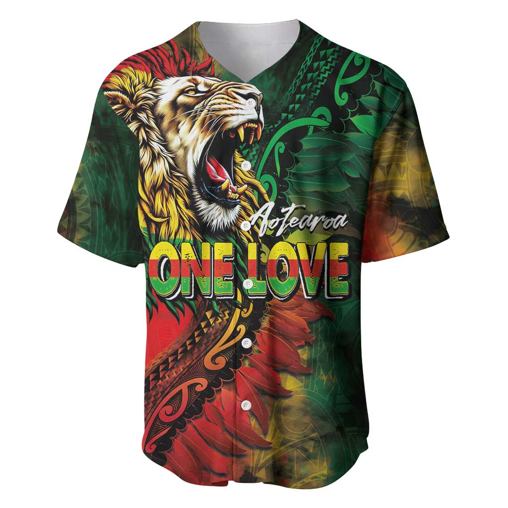 Aotearoa One Love Baseball Jersey Reggae Lion with Kakahu Huruhuru