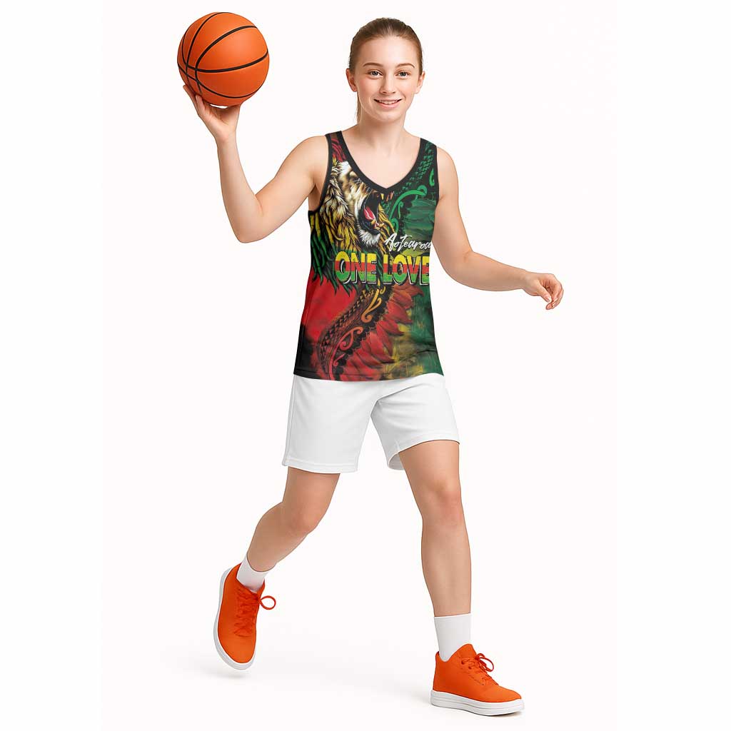 Aotearoa One Love Basketball Jersey Reggae Lion with Kakahu Huruhuru