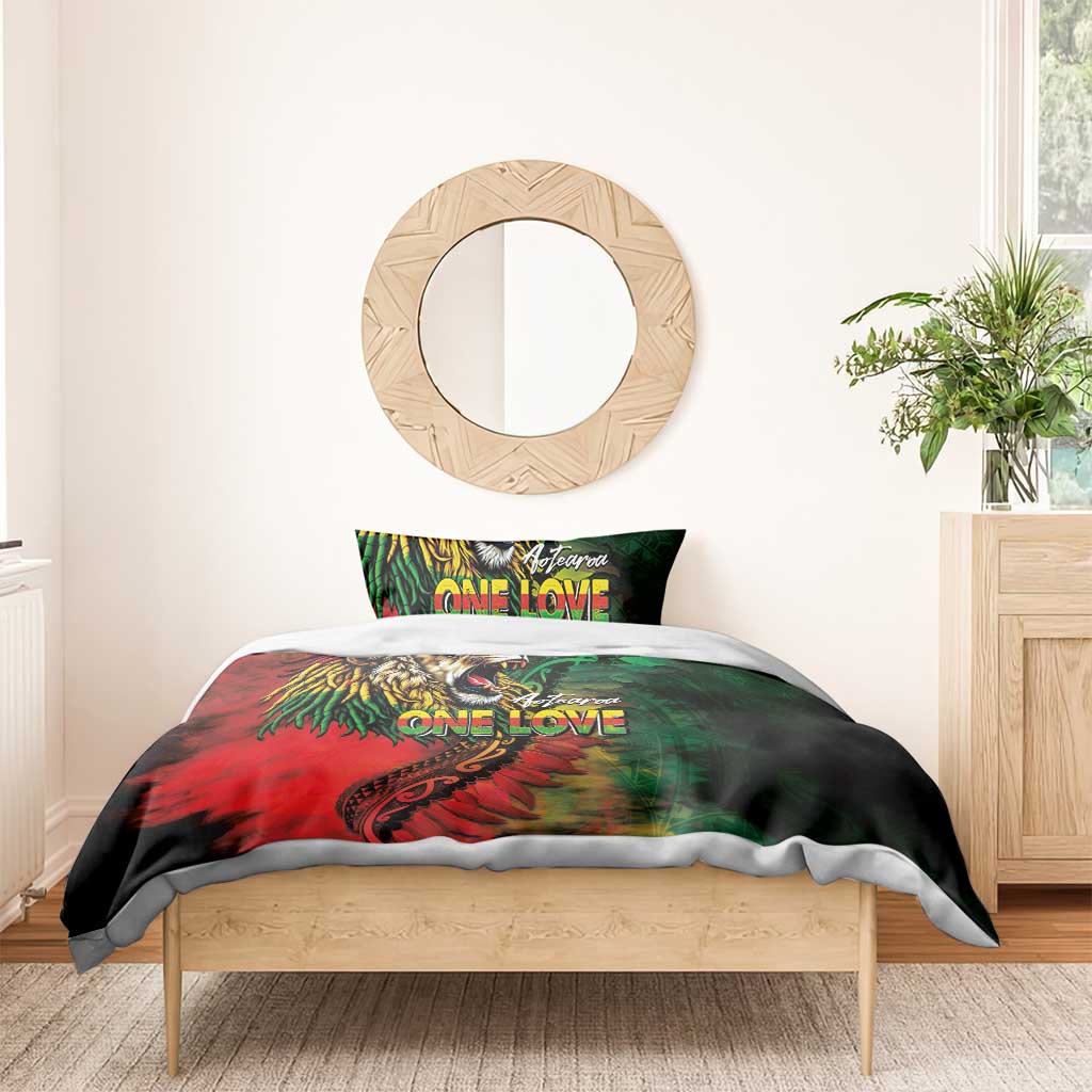 Aotearoa One Love Bedding Set Reggae Lion with Kakahu Huruhuru