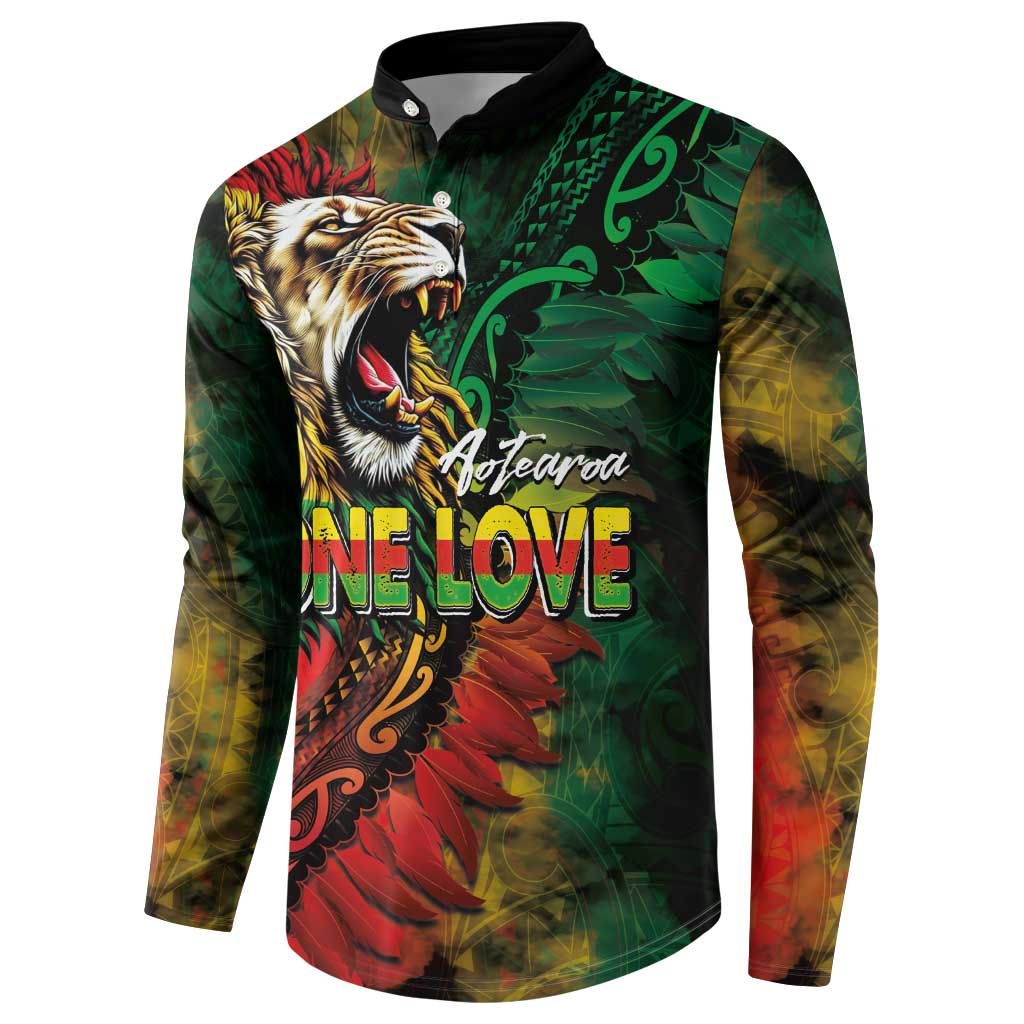 Aotearoa One Love Button Sweatshirt Reggae Lion with Kakahu Huruhuru