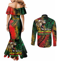 Aotearoa One Love Couples Matching Mermaid Dress and Long Sleeve Button Shirt Reggae Lion with Kakahu Huruhuru LT03 - Polynesian Pride