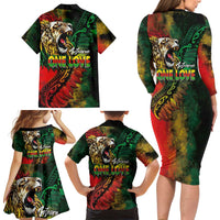 Aotearoa One Love Family Matching Long Sleeve Bodycon Dress and Hawaiian Shirt Reggae Lion with Kakahu Huruhuru LT03 - Polynesian Pride