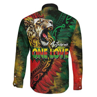Aotearoa One Love Family Matching Long Sleeve Bodycon Dress and Hawaiian Shirt Reggae Lion with Kakahu Huruhuru LT03 - Polynesian Pride