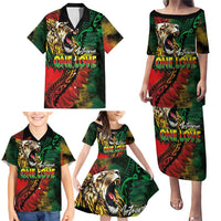 Aotearoa One Love Family Matching Puletasi and Hawaiian Shirt Reggae Lion with Kakahu Huruhuru