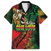 Aotearoa One Love Hawaiian Shirt Reggae Lion with Kakahu Huruhuru LT03 Black - Polynesian Pride