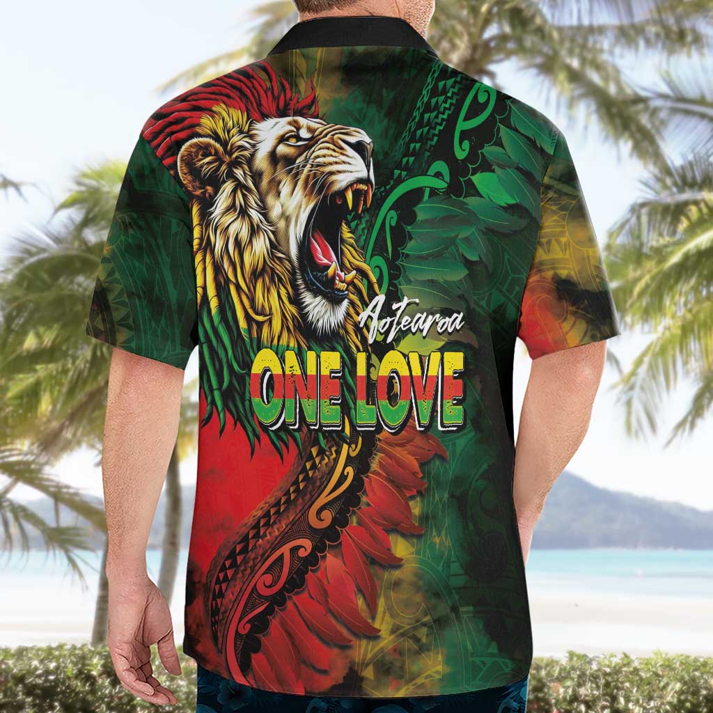 Aotearoa One Love Hawaiian Shirt Reggae Lion with Kakahu Huruhuru LT03 - Polynesian Pride