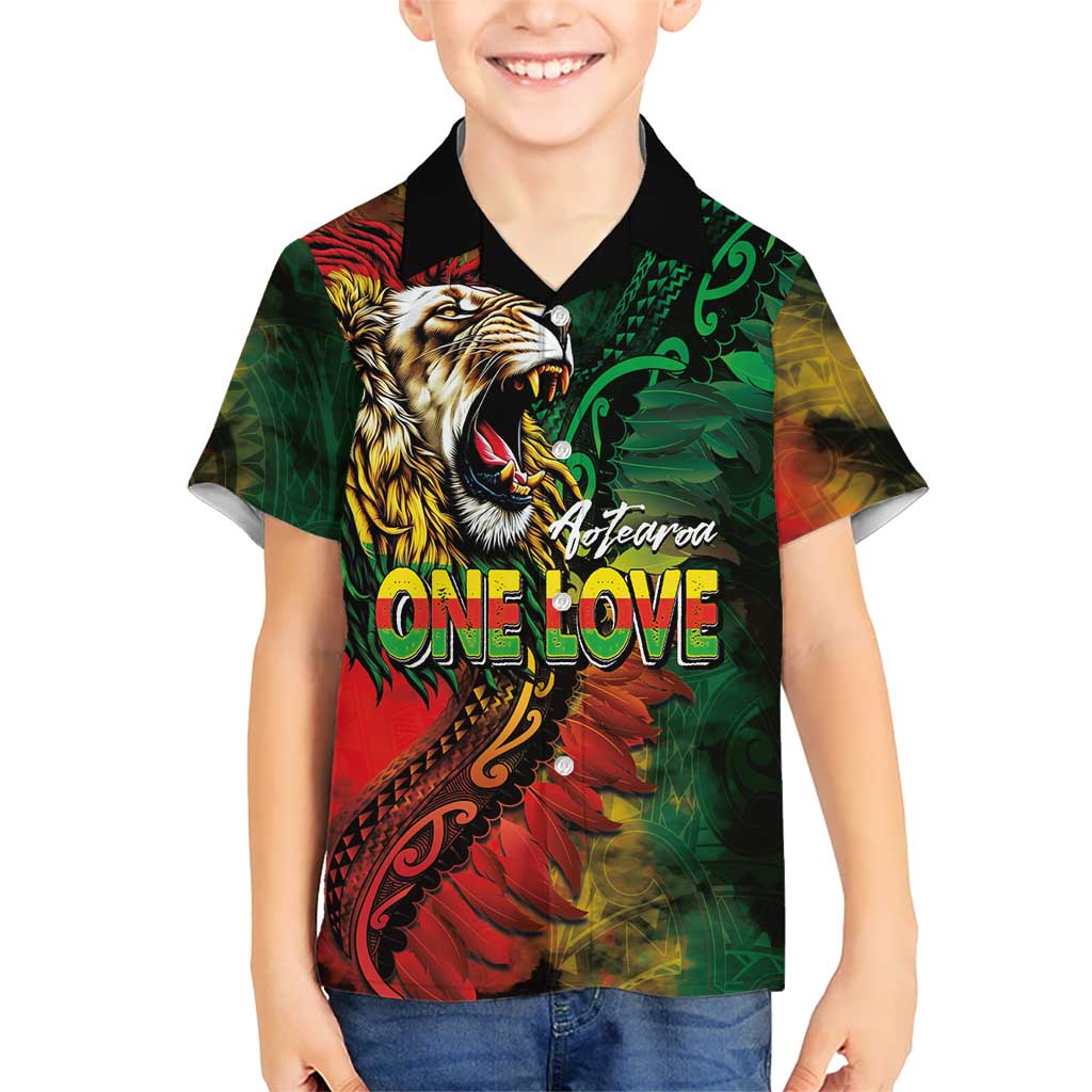 Aotearoa One Love Hawaiian Shirt Reggae Lion with Kakahu Huruhuru LT03 - Polynesian Pride