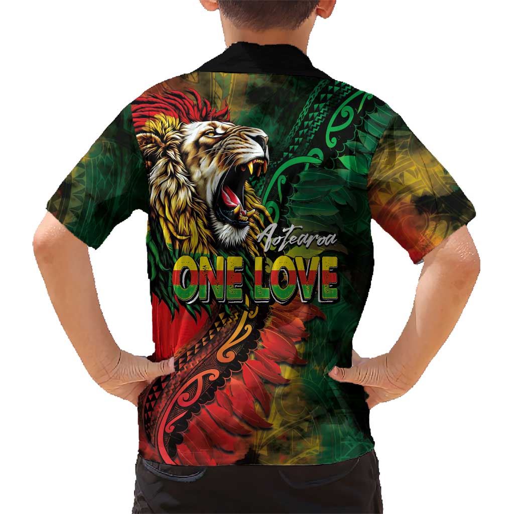 Aotearoa One Love Hawaiian Shirt Reggae Lion with Kakahu Huruhuru LT03 - Polynesian Pride