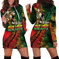 Aotearoa One Love Hoodie Dress Reggae Lion with Kakahu Huruhuru LT03 - Polynesian Pride